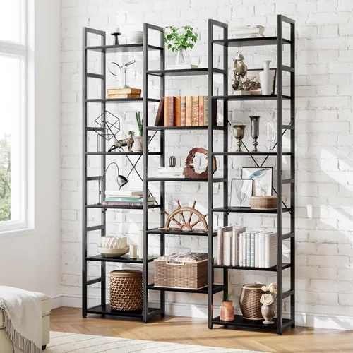 Miniatura 9 de NUMENN Estantería Triple Ancha de 5 Niveles, Estantes de Libros Ajustables de Estilo Industrial Rústico, Librerías y Estanterías Modernas Muebles