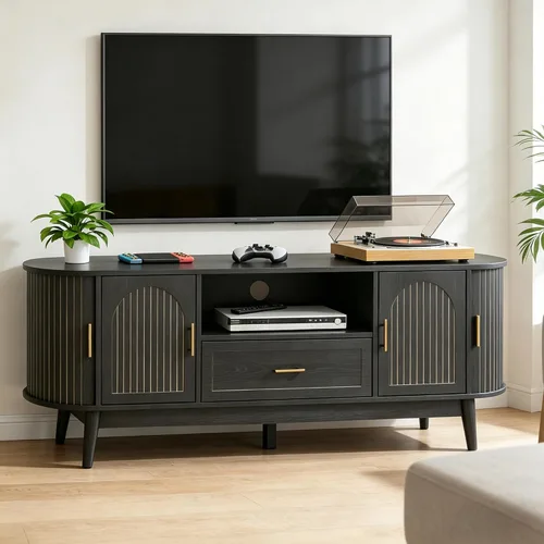 Miniatura 12 de Mxtxmy Soporte de TV acanalado de 51 pulgadas, centro de entretenimiento moderno de mediados de siglo para televisores de hasta 60 pulgadas