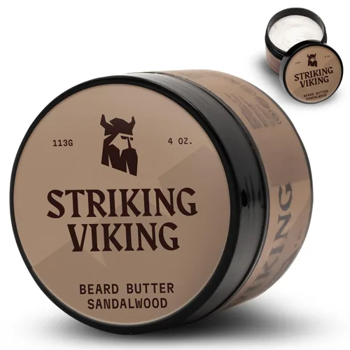 Striking Viking Suavizante de barba de sándalo para hombres, fórmula de crema no grasa con ingredientes naturales para barbas hidratadas y