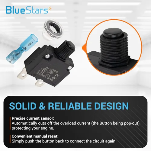 Miniatura 6 de BlueStars Paquete de 5 disyuntores térmicos de 15 amperios 125/250 V CA 32 V CC, protector de sobrecarga con botón de reinicio manual, terminales
