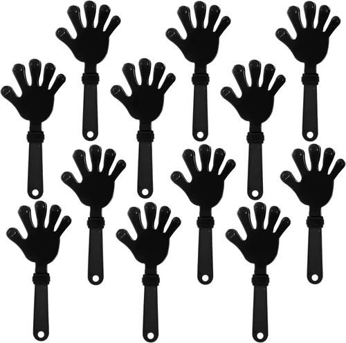 12 pinzas de mano negras de 7.5 pulgadas, que hacen ruido, regalos de fiesta, plástico para eventos deportivos, alegrías, baile, baloncesto, fútbol