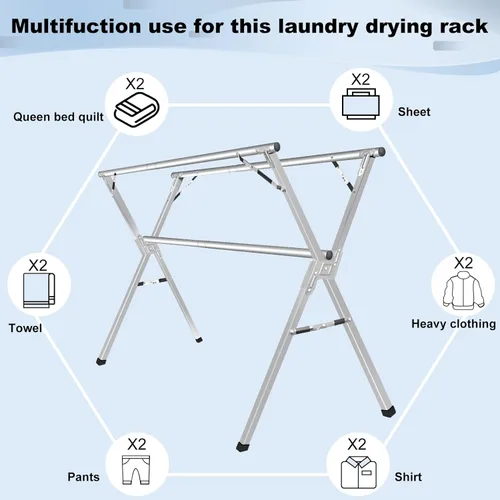 Miniatura 2 de Sarahipe Sillars Estante de Secado de Ropa, 240 cm Estante de Secado de Ropa Plegable y Colapsable de Acero Inoxidable para Interior y Exterior
