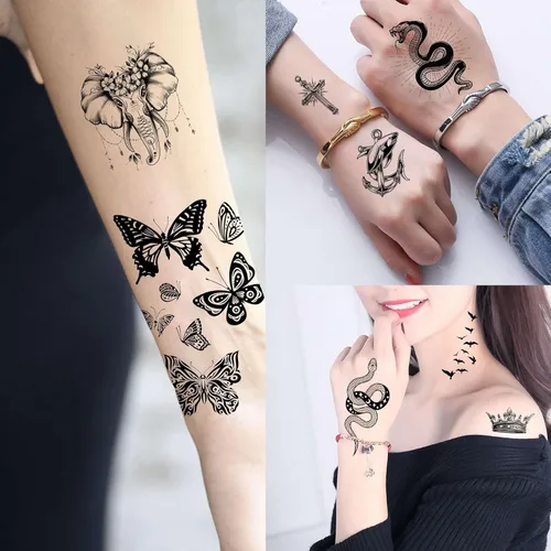 Miniatura 6 de Bilizar 48 hojas de tatuajes temporales 3D pequeños para niños, mujeres, niñas, cuello, brazo, niños, hombres, tatuajes temporales diminutos