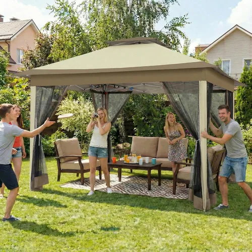 Miniatura 5 de COBIZI 12x12 Pop Up Canopy Portable Gazebo with Mosquito Nettings Upgrade Easy Up Metal Outdoor Gazebo Waterproof, 4 Ropes 8 Stakes and Carry Bag
