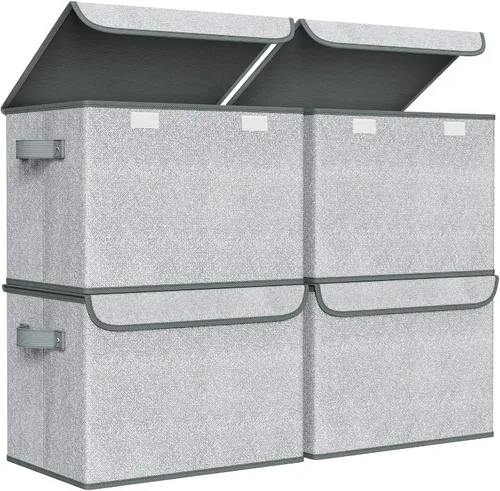 Miniatura 21 de Univivi Cajas de almacenamiento plegables de tela con tapas para ropa, [paquete de 3] cajas organizadoras de armario con asas para el hogar, Beige