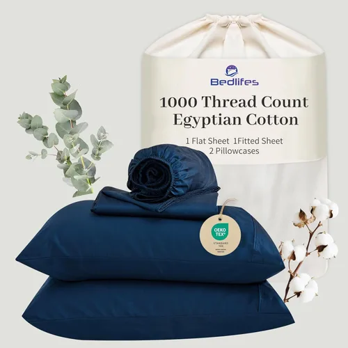 Miniatura 9 de Bedlifes Sábanas de algodón egipcio de 1000 hilos, tamaño Queen, 4 piezas con bolsillo profundo de 16 pulgadas, ropa de cama ultrasuave refrescante