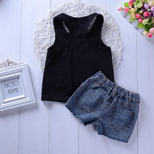 Miniatura 5 de Bbay - Conjunto de ropa de verano para niñas de 2 a 7 años de edad, chaleco a rayas con volantes, camiseta y pantalones cortos
