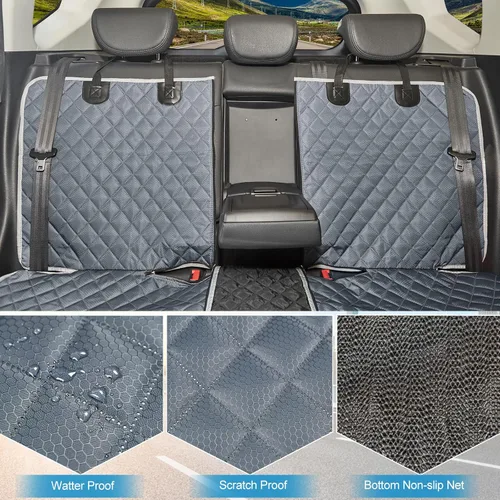 Miniatura 3 de ANOSOSPECIAL Funda de asiento de coche para perros en gris para el asiento trasero, piel antiadherente, apta para mascotas e impermeable - Protector