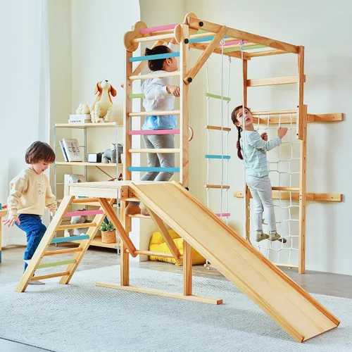 Miniatura 6 de Avenlur Grove 8 en 1 - Gimnasio de la selva interior con anillos de gimnasia, cuerda de escalada, columpio, tobogán, barras de mono, red de pared