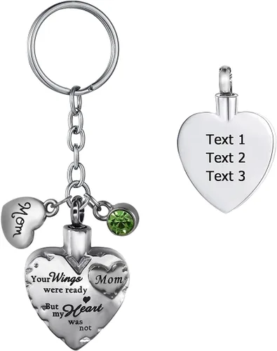 Miniatura 30 de Joyería de cremación de acero inoxidable con texto en inglés "Your Wings were Ready but My Heart was Not Memorial", llavero de urna para cenizas
