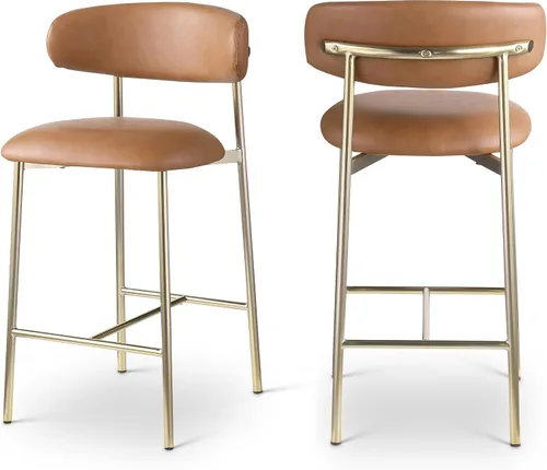 Miniatura 18 de Meridian Furniture 995Black-C Lupita Collection Modern Taburete contemporáneo con cuero vegano negro suave, marco de metal dorado cepillado, 20.5