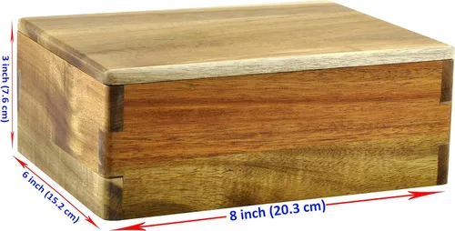 Miniatura 5 de Caja de almacenamiento de madera con tapa, caja de almacenamiento para guardar joyas, monedas, tarjetas, tesoro pequeño, caja decorativa de acacia