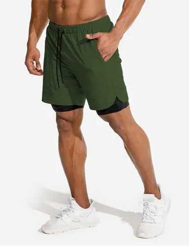 Miniatura 5 de COOFANDY Paquete de 2 pantalones cortos para correr 2 en 1 para hombre, pantalones cortos de entrenamiento de secado rápido para gimnasio