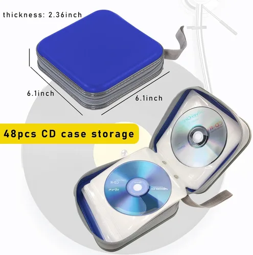 Miniatura 2 de Augeny Estuche de CD de capacidad para 48 unidades, soporte portátil de plástico duro para DVD, carpeta de almacenamiento de discos para automóvil