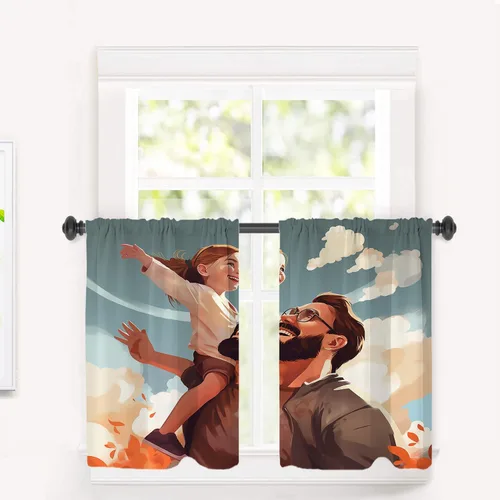 Miniatura 10 de Cortinas de cocina de hojas de arce otoñales para ventanas, hojas verdes y rojas sobre cenefas opacas negras, tratamientos de ventana de poliéster
