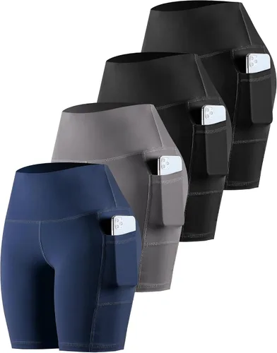 Miniatura 23 de CHRLEISURE - Pantalones cortos de ciclismo para mujer con bolsillos de licra, cintura alta, con control de abdomen para entrenamiento, yoga