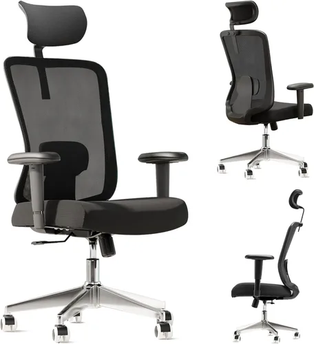 Silla de oficina de malla, ergonómica con soporte lumbar, color negro, estilo moderno, respaldo de malla, bloqueo de inclinación de 90-135, peso