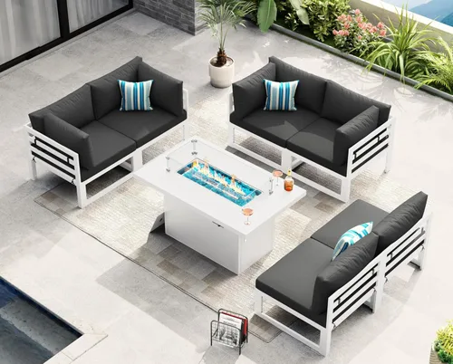 Miniatura 46 de NICESOUL - Juego de 10 muebles de patio extra grandes de aluminio moderno, sofá para exteriores con asiento de 29" de profundidad y ancho, 500 lbs