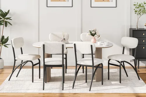Miniatura 6 de GarveeHome Juego de 4 sillas de comedor beige tapizadas, sillas de comedor modernas con patas de metal para sala de estar, comedor, cocina, 4 sillas