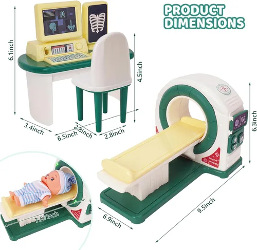 Miniatura 2 de Kit de médico para niños pequeños de 3 a 5 años, juego de doctor con herramientas médicas, máquina de rayos X y estetoscopio de juguete, juego