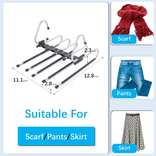 Miniatura 6 de Perchas mágicas para pantalones que ahorran espacio, paquete de 2 para armario, múltiples capas, multifuncional, organizador para pantalones