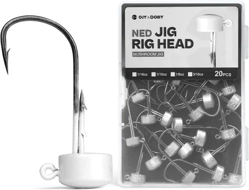 Miniatura 8 de Ned Rig Jig Heads, paquete de 20 ganchos de hongo para pesca de lubina 1/16 3/32 1/8 3/16 oz