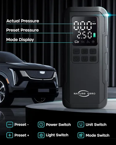 Miniatura 6 de Compresor de aire portátil para inflador de neumáticos, bomba de aire de 7500 mAh para neumáticos de automóvil, bomba de neumáticos inalámbrica