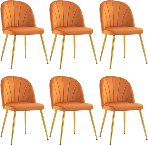 Miniatura 9 de Juego de 4 sillas de comedor de terciopelo, sillas de comedor modernas tapizadas de mediados de siglo, silla de acento sin brazos con patas doradas