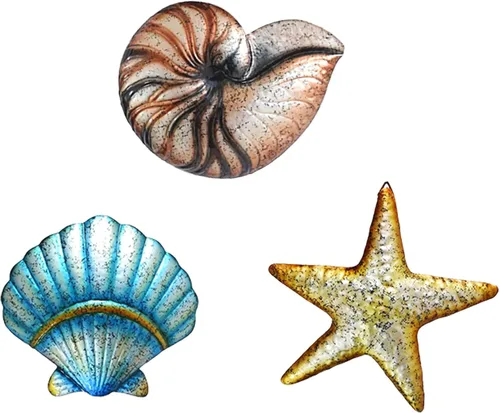 Weibefee 3 piezas de decoración de pared de playa de metal, conchas de estrella de mar, decoración del día de la madre, decoración del día de la