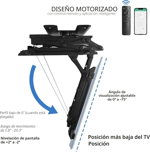 Miniatura 4 de VIVO Soporte eléctrico para TV de techo abatible y giratorio para pantallas de 32 a 70 pulgadas, montaje VESA de techo plano motorizado grande