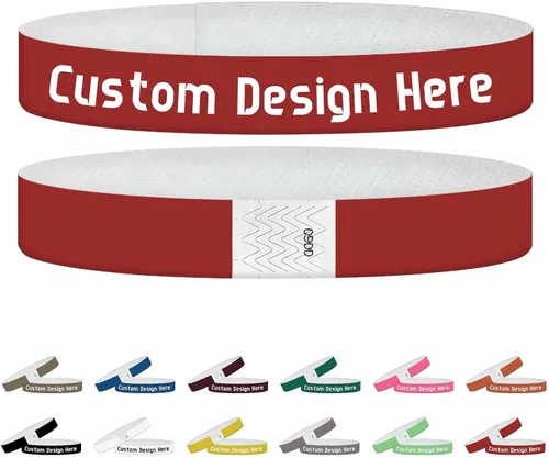 Pulseras para eventos, pulseras personalizadas de 3/4 pulgadas, pulseras de papel personalizadas para fiestas, 100 unidades con texto, logotipo, Rojo