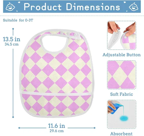 Miniatura 2 de Juego de baberos de algodón con broche de presión, paquete de 2 baberos de viaje con bebé violeta beige para nino paquete
