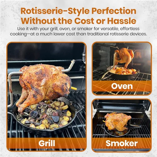 Miniatura 4 de Asador de varillas penetradoras de pollo - para carne jugosa y piel crujiente - para parrilla, horno y ahumador - Estilo asador sin hilar - Cocinar