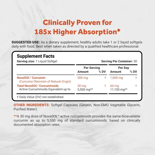 Miniatura 3 de Naturalis NovaSOL Curcumina de cúrcuma (5,550 mg equivalentes de curcuminoides por porción), clínicamente probado con una mejor absorción 185 veces