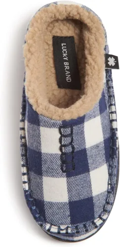 Lucky Brand Pantuflas tipo zueco de espuma viscoelástica a cuadros para niños, suela de goma antideslizante, zuecos acogedores y esponjosos para