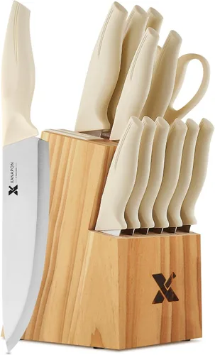 Miniatura 11 de XANAPON Juego de cuchillos de cocina de 14 piezas, acero inoxidable alemán de alto carbono, cubiertos aptos para lavavajillas con afilador