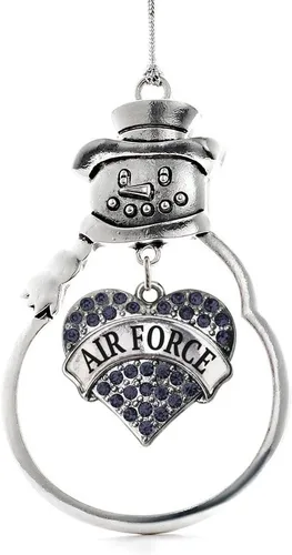 Inspired Silver - Fuerza Aérea - Adorno de Navidad plateado - Adorno de árbol de Navidad con colgante de corazón azul con circonita cúbica -