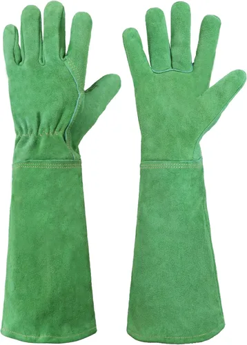 HANDLANDY Guantes de jardinería de cuero, guantes largos a prueba de espinas, guantes de jardín resistentes, longitud al codo, guantes de poda de