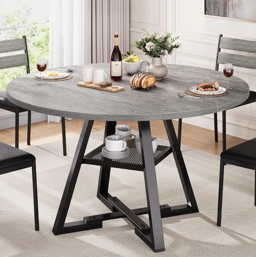 Miniatura 8 de Jocoevol Mesa de comedor redonda para 4, mesa de pedestal circular de cocina, comedor, mesa de pedestal, muebles de cocina y comedor de madera que