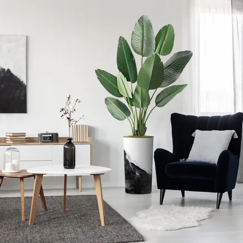 Miniatura 18 de Árbol artificial en maceta contemporánea, palmera tropical areca artificial de seda para decoración del hogar en interiores y exteriores, altura