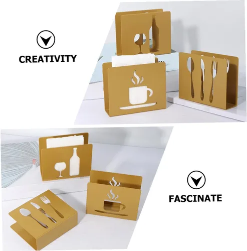 Miniatura 8 de HOMSFOU Metal Square Napkin Holder Upright Napkin Stand with Cutlery Design for Restaurant and Home Table Use