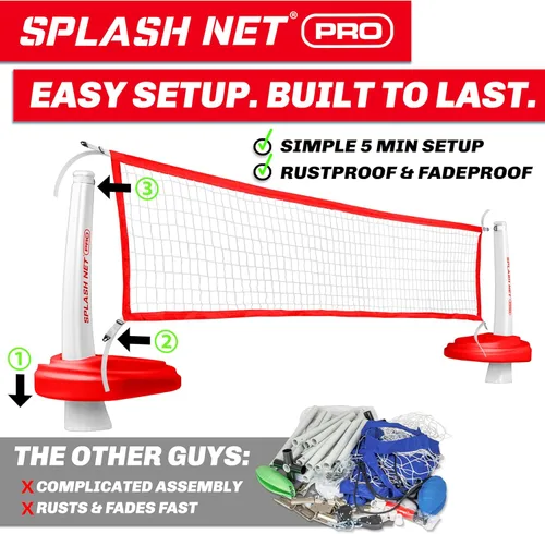 Miniatura 5 de Red de voleibol para piscina GoSports Splash Net PRO - Rojo, blanco o azul - Incluye 2 balones de voleibol de agua y bomba