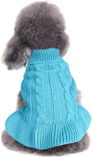 Miniatura 25 de Suéteres tejidos para perros pequeños, sudadera cálida para mascotas y gatos, ropa de invierno, suéter para gatitos y cachorros (Grande, azul claro)