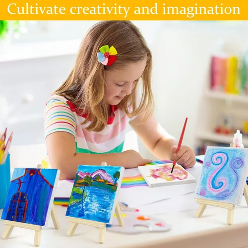 Miniatura 6 de 8 juegos de pintura de acuarela, suministros para fiestas, mini lienzo de pintura y caballete con mini juegos de pintura de acuarela de 4 x 4, mini