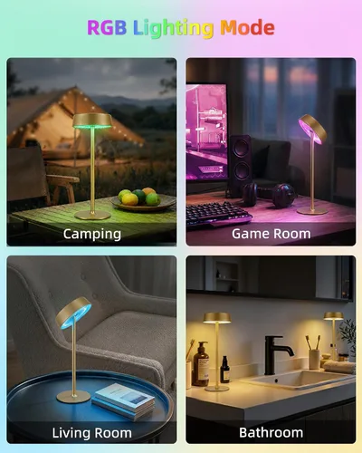 Miniatura 8 de Lámpara inalámbrica, lámpara de mesa recargable, funciona con pilas, control táctil regulable RGB, 3 temperaturas de color, función de memoria LED