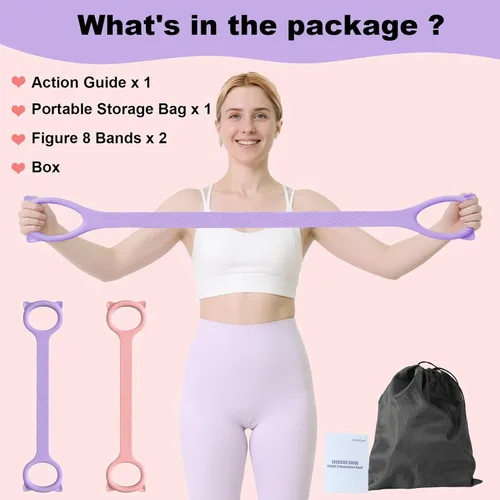 Miniatura 6 de Figure 8 Resistance Bands with Handles, Upgraded Silicone 8-Shaped Exercise Band for Women Arms Shoulder Back Legs Stretching Pilates Yoga