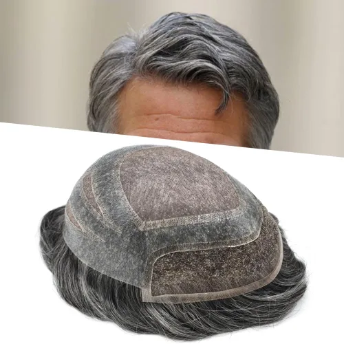 Miniatura 21 de Toupee For Men Human Hair Men's Toupee Hair Replacement System For Men Fine Mono Hair Piece For Men Poly Mens Hair System 8X10 Medium light density