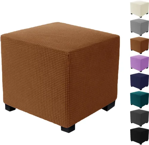 Funda otomana a cuadros, funda elástica para reposapiés, funda otomana de almacenamiento cuadrada, lavable a máquina, plegable, protector de muebles