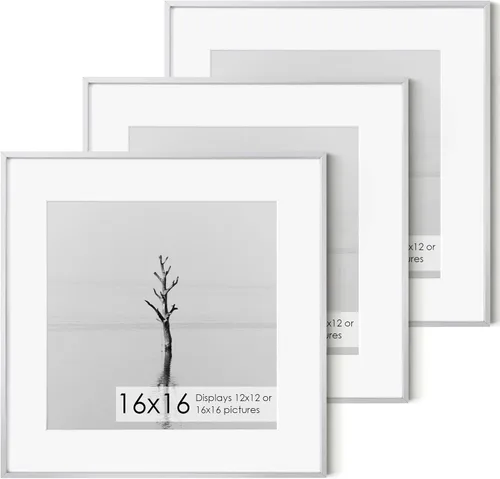 Miniatura 258 de Portarretratos de metal de 16 x 20 pulgadas con paspartú de 11 x 14 pulgadas, acabado de aluminio cepillado, parte delantera de vidrio templado