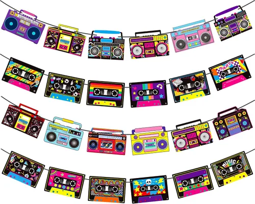 Cinta de casete para fiestas, decoración de fiesta, 4 unidades de radio, boombox, decoración de fiesta de 1980, decoración de fiesta de hip hop,